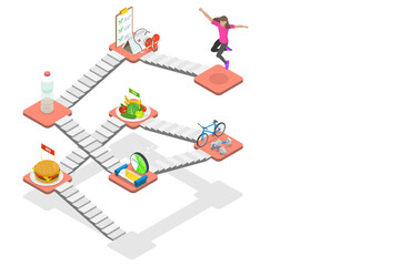 3D Isometric Flat  Concept of Weight Loss Steps.