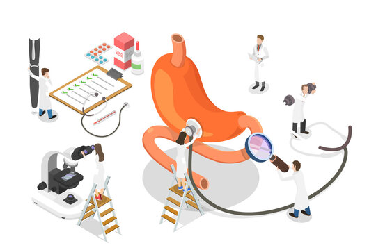 3D Isometric Flat  Concept of Gastroenterology, Digestive System and Its Disorders.