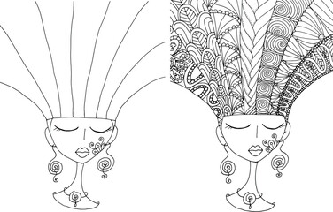 Black and white beauty hair mandala pattern design vector drawing