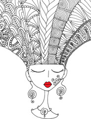 Black and white beauty hair mandala pattern design vector drawing
