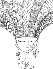 Black and white beauty hair mandala pattern design vector drawing