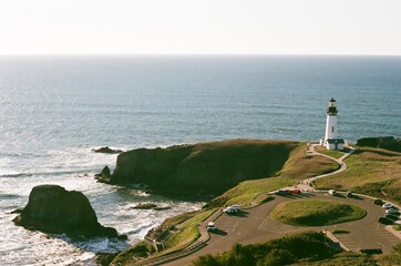 Naklejka premium Film picture of the a lighthouse on the Oregon Coast 
