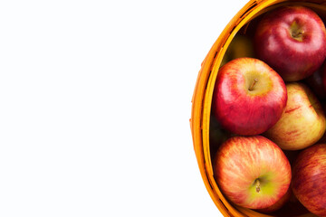 Basket of apples, isolated on a white background. Directly above.