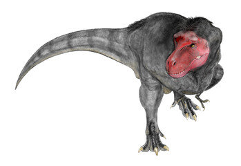恐竜ティラノサウルス　赤鬼をイメージして描いた。獲物の背後にまわりこむポーズ。