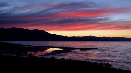 Pink Sunset over Lake Tahoe Water from South Lake Tahoe, California