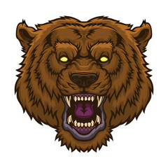 Roaring bear head mascot.