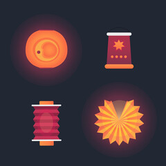 Handcraft paper lantern for Martinstag or St. Martin's Day in Germany. Held on 11 november. Set. Mid-autumn light parade. Vector illustration.