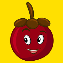 Smiling cute mangosteen, clip art isolated on yellow background suitable for sticker print design, illustration or collection.