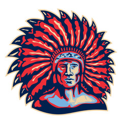 Native American Indian Chief Warrior Retro