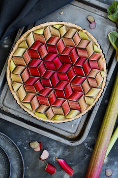 Geometric rhubarb tart