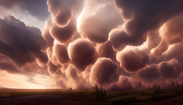 This is a 3D illustration of mammatus clouds.