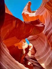 Beautiful And Scenic Rock Formations Hiking In The Lower Antelope Canyon Slot Canyon - obrazy, fototapety, plakaty
