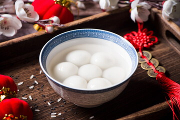 Glue pudding or tangyuan in bowl.Chinese Lantern Festival food.