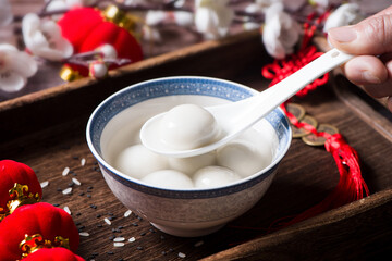 Glue pudding or tangyuan in bowl.Chinese Lantern Festival food.