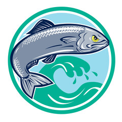 Sardine Fish Jumping Circle Retro
