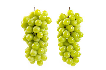 two bunch of fresh green Shine Muscat grape isolated on white background