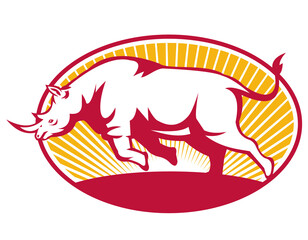 Rhinoceros Charging Side Retro