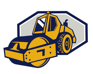Naklejka premium Flat Drum Road Roller Retro