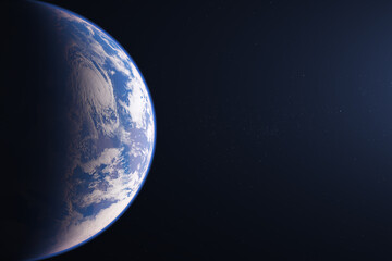 Right Side of The Planet Earth Globe on a starry space background.