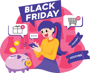 Black Friday Shopping Vector Illustration