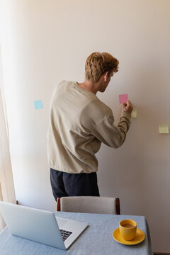 view of the desktop and the man near the moodboard
