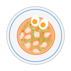 Indonesian traditional food, rice ball with spicy coconut milk sauce. This image is suitable for food advertisement design.