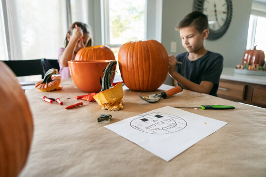 Paper Shows Sketch Of Pumpkin Face