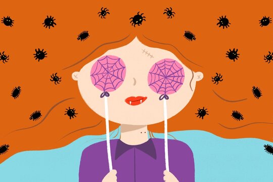 Halloween vampire woman portrait with spiders