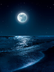 Moon and stars over the sea