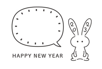2023年年賀状テンプレート　卯年　うさぎの線画と吹き出しのデザイン