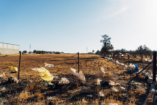 Plastic bags and garbage on the road