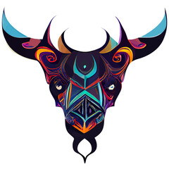 illustration vector of colorful bull in tribal style isolated on white good for logo or customize your design
