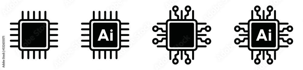 Wall mural circuit board of computer or ai chip icon vector silhouette set