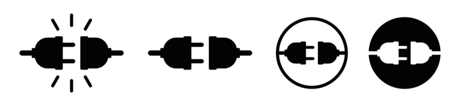 Electric socket with plug power icon vector set. Plug-in or jack power symbol illustration. Connection and disconnection sign or concept of 404 error connection, page not found.