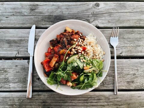 Ogranic Healthy Filling Vegan Meal On A Wooden Table