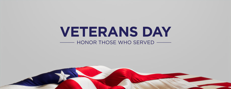 Authentic Banner for Veterans Day with USA Flag and White Background.