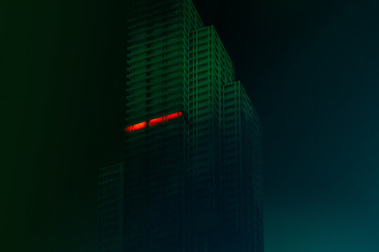 Building in a city with an illuminated floor