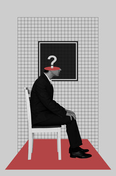 Collage with man sitting on chair