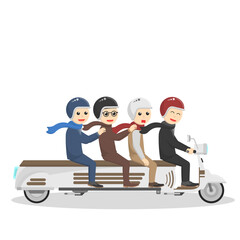 businessman ride a long scooter together