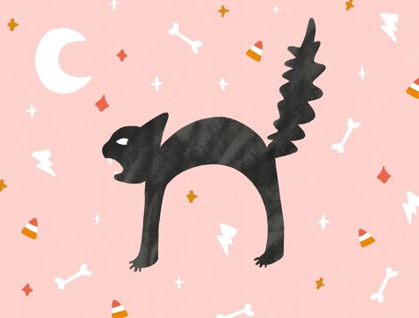 Black Cat Spooky Halloween Illustration