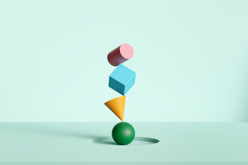 Colored geometric shapes balance concept background 