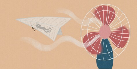 Hang gliding from a paper airplane illustration
