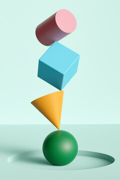 Colored geometric shapes balance concept background 