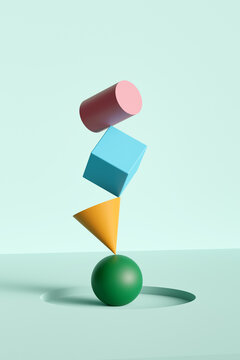 Colored geometric shapes balance concept background 