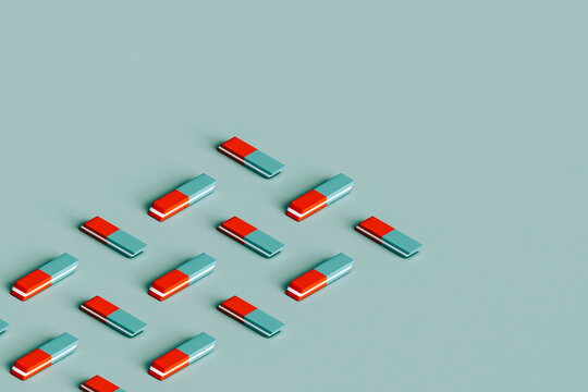 many red and blue erasers