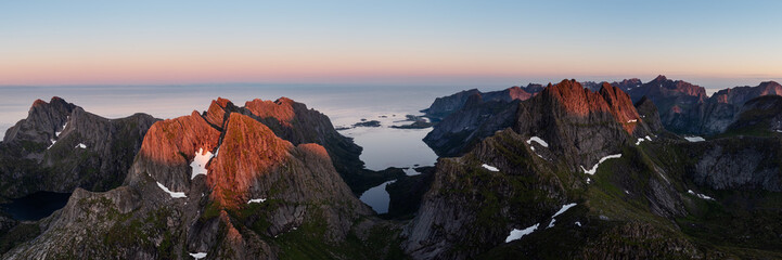 Vorfjorden Fjord Moskenesoya aerial Lofoten Islands