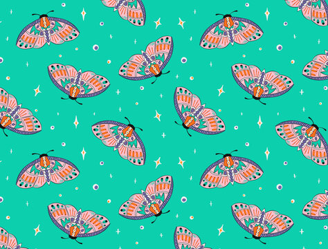 Colorful moth flying fantasy pattern illustration 