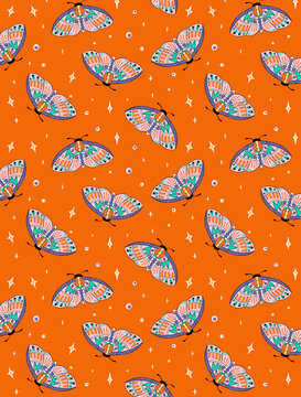 Colorful moth flying fantasy pattern illustration 