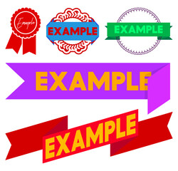 Set of ribbon with Example text. Banner template. Label sticker. Sign.