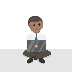 businessman african work by laptop design character on white background